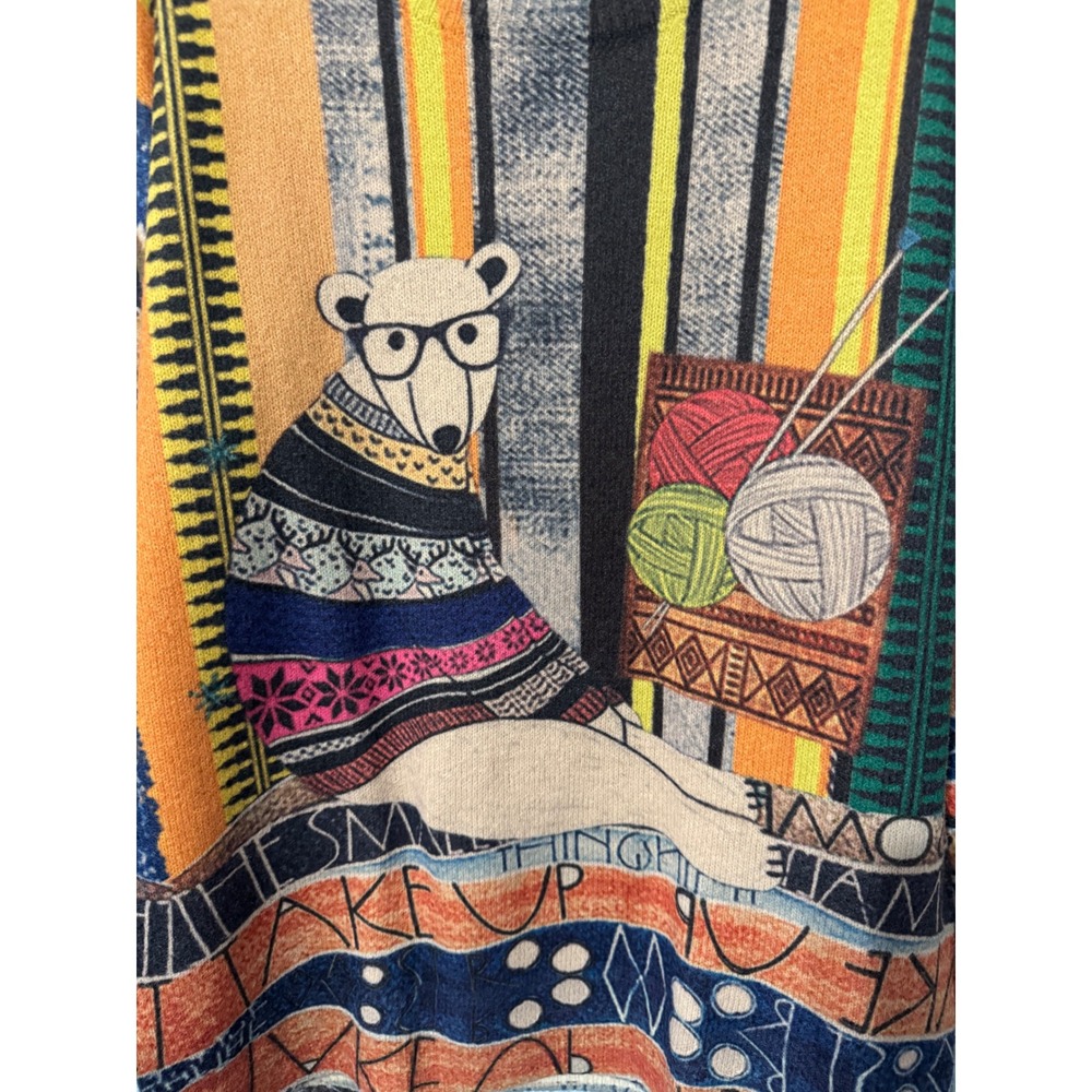 Women Wool Cotton Sweater L Oversized Polar Bear Knitting Graphic Novelty Orange - Picture 11 of 12